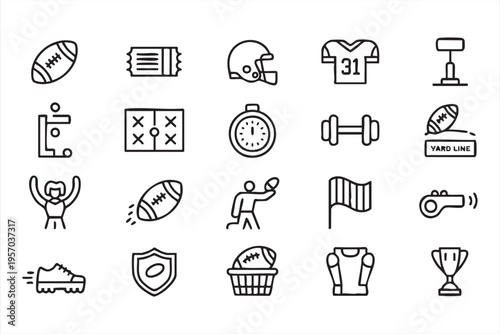Minimal Line Sports Icons For American Football And Training Concepts