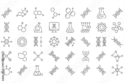 Biology And Chemistry Icons Collection Featuring DNA Microscope And Cells