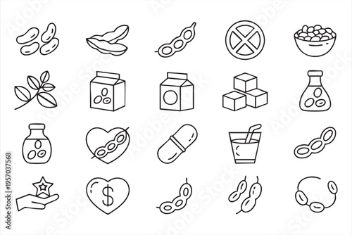 Organic Soybean And Plant Protein Icons For Sustainable Food Design