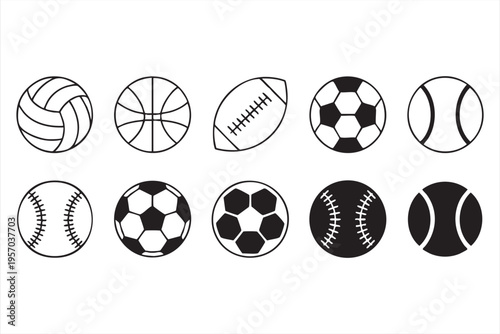 Athletic Ball Icons Collection Featuring Volleyball Tennis And Soccer