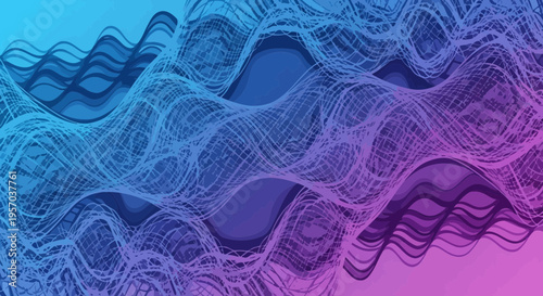 Abstract Gradient Background with Intertwined Wavy Lines and Mesh Patterns