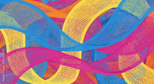 Abstract Wavy Ribbon Art with Vibrant Geometric Patterns