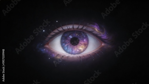 Eye with cosmic galaxy pattern
