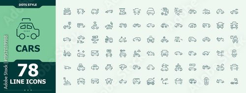 Cars icon collection. It contains symbols to car, hybrid, automobile, taxi and more. Taxi icon set. Collection of simple line web icons. Pictogram and infographic.