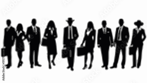 Professional business team silhouettes , Businessman silhouettes , group of standing business men and women 
