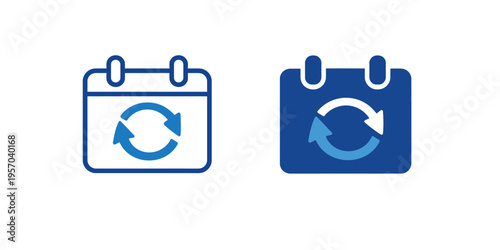 Two calendar icons with circular arrows on a white background, symbolizing scheduling and planning