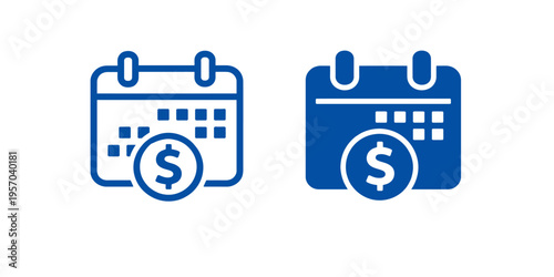 Two calendar icons with dollar signs representing financial planning and budgeting