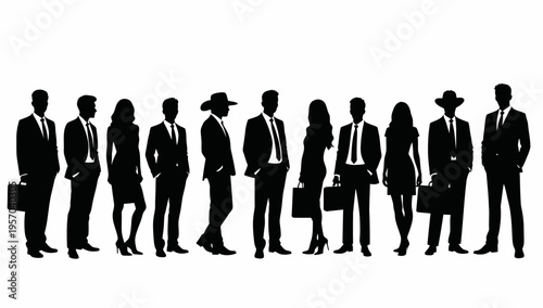 Professional business team silhouettes , Businessman silhouettes , group of standing business men and women 
