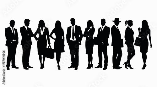 Professional business team silhouettes , Businessman silhouettes , group of standing business men and women 
