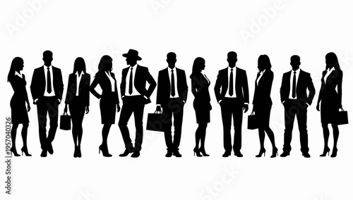 Professional business team silhouettes , Businessman silhouettes , group of standing business men and women 
