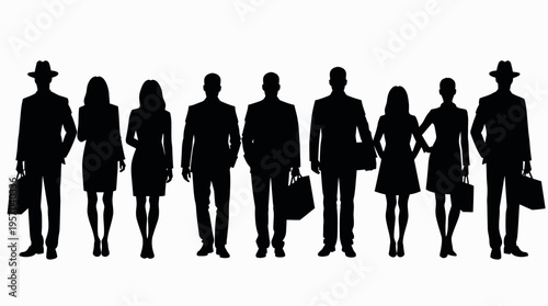 Professional business team silhouettes , Businessman silhouettes , group of standing business men and women 

