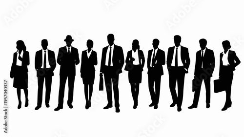 Professional business team silhouettes , Businessman silhouettes , group of standing business men and women 
