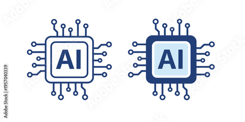 A graphic illustration of two AI chip icons on a white background