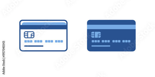 Two blue credit cards on a white background, one with a white front and dark blue back, the other with a dark blue front and light blue stripe