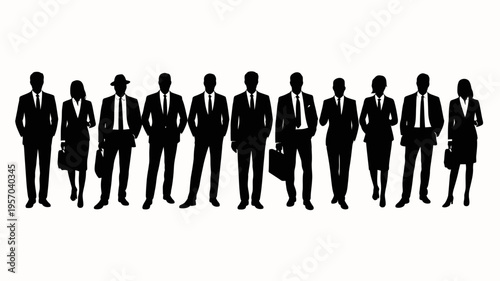 Professional business team silhouettes , Businessman silhouettes , group of standing business men and women 
