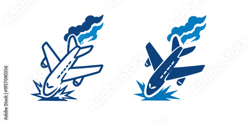 Two airplanes crash landing with smoke and flames in a dramatic illustration