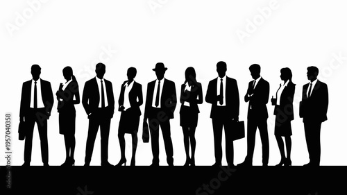 Professional business team silhouettes , Businessman silhouettes , group of standing business men and women 
