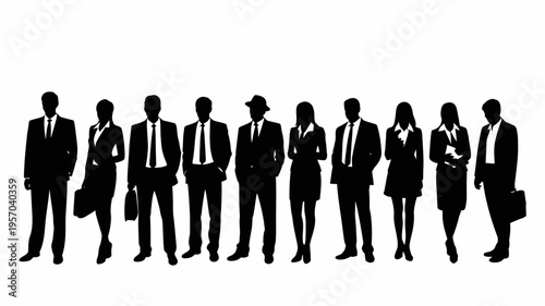 Professional business team silhouettes , Businessman silhouettes , group of standing business men and women 
