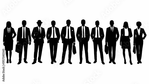 Professional business team silhouettes , Businessman silhouettes , group of standing business men and women 
