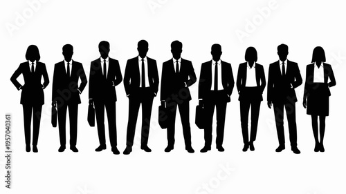 Professional business team silhouettes , Businessman silhouettes , group of standing business men and women 
