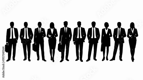 Professional business team silhouettes , Businessman silhouettes , group of standing business men and women 

