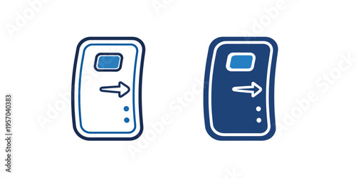 Two blue and white directional buttons on a clean background