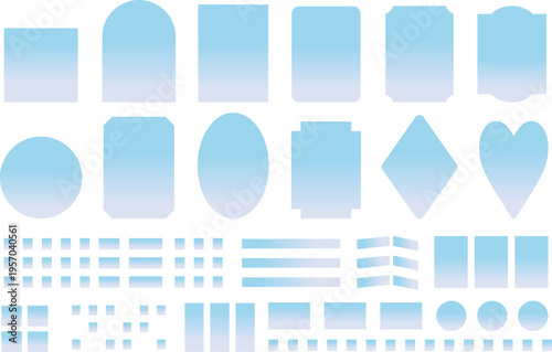 窓とグラデーションの空のフレームイラストセット　青空　あしらい