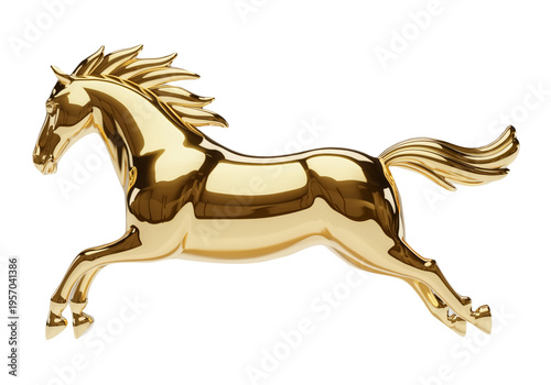 3D Golden Horse Running Pose with Elegant Metallic Finish Luxury Animal Illustration