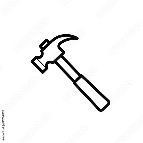 A basic black outline illustration portrays a claw hammer positioned diagonally, symbolizing construction work, carpentry, or heavy manual labor tasks.