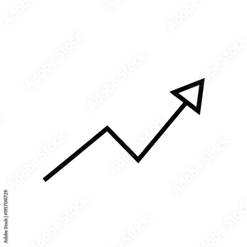 Simple upward trending line graph with an arrow tip illustrates positive financial growth or increasing metrics on a plain background.