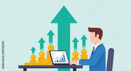 Business Professional Analyzing Financial Growth Trends on Laptop