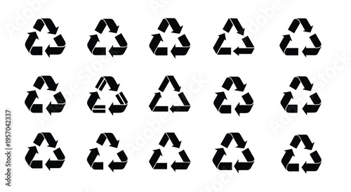 Set of black recycling symbols on white background eco friendly icons for reuse and reduce concepts