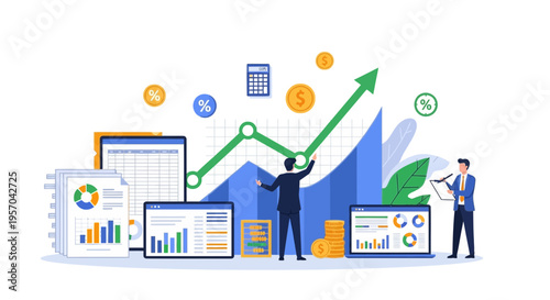 Business Professionals Analyzing Financial Growth Trends and Data Analytics