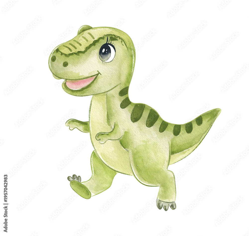 Fototapeta premium Watercolor Cute dinosaur in a playful pose with watercolor style