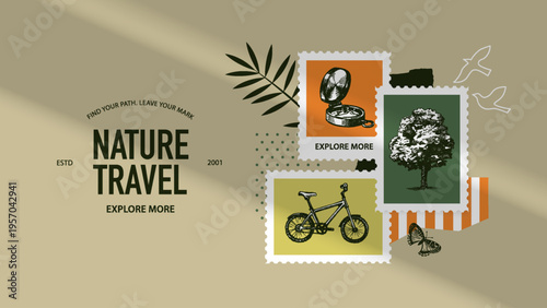 Hand drawn adventure and hiking collage background. Outdoor, camping club and tourism design. Vintage sketch vector illustration