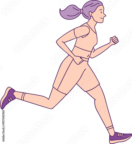 Woman running in purple and peach athletic wear