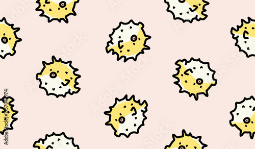 Cute puffer fish seamless pattern background