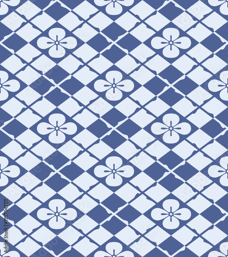Japanese Round Flower Diamond Vector Seamless Pattern