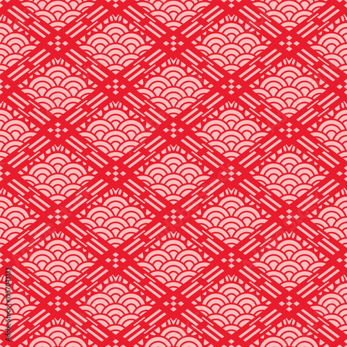 Japanese Circle Wave Diamond Vector Seamless Pattern
