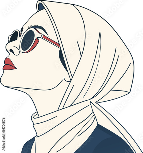 Woman wearing headscarf and sunglasses