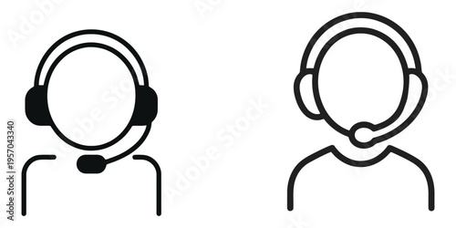 Customer Service Representative Icons: Headset User and Agent with Microphone