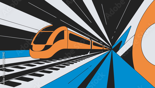 High Speed Train in Tunnel with Dynamic Perspective Modern Transportation Vector Illustration