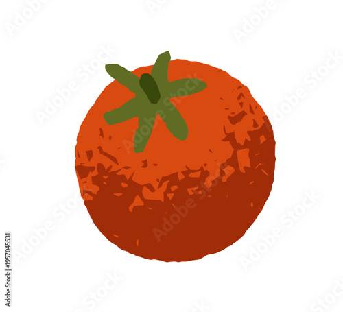 Red tomato, fresh vegetable with leaf, green top. Healthy food icon, organic ...