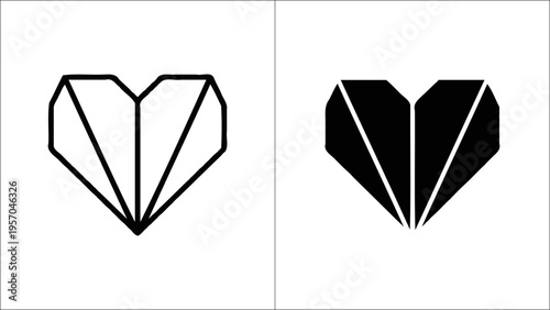 A comparison showing a simple geometric heart outline next to a solid black filled heart shape Vector