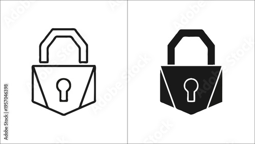 Two styles of a padlock icon featuring both a solid black and an outlined version for design use Vector