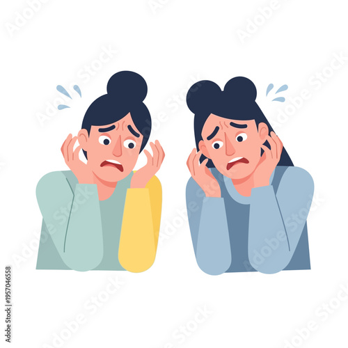 Two women looking scared and worried, holding their heads in disbelief