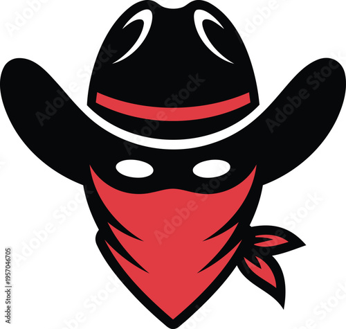 Cowboy hat and red bandana face mask illustration