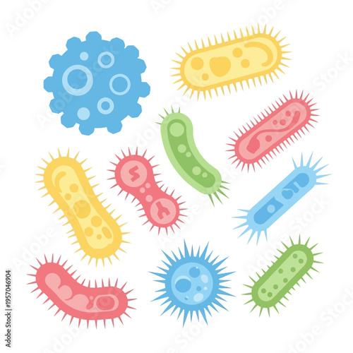 Colorful Cartoon Bacteria and Viruses - Microbe Collection