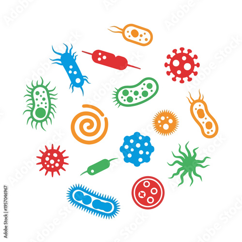 Colorful Microbe Collection: Bacteria, Virus, and Microorganism Icons
