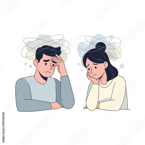 Couple Feeling Stressed and Anxious, Overwhelmed by Thoughts